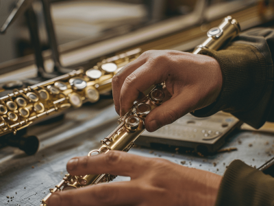 gefen_23233_fixing_a_gold_flute_with_a_blank_background_in_a_mu_5dccd53c-c5b4-4772-8881-814bb8479db7